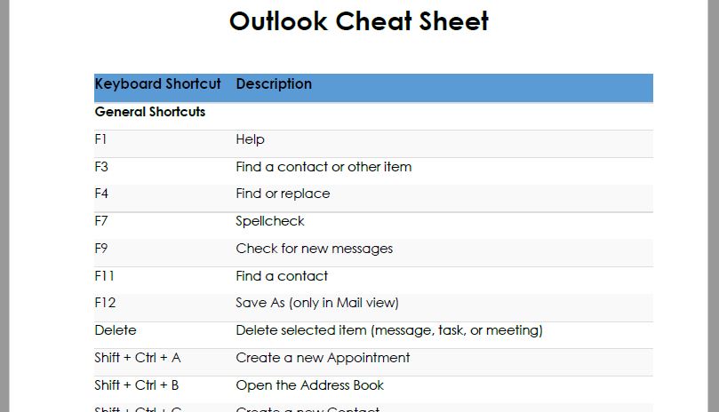 Cheat Sheet MS Outlook_01